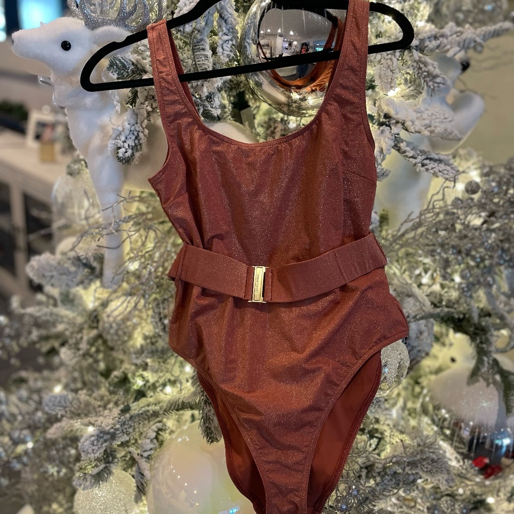ZIMMERMAN ONE PIECE ROSE GOLD SWIM SUIT WITH BELT NEVER WORN